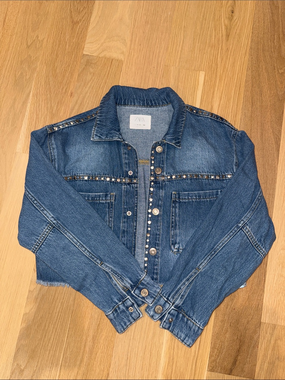 Girl Zara Stud-Trim Blue Denim Jacket size 11-12